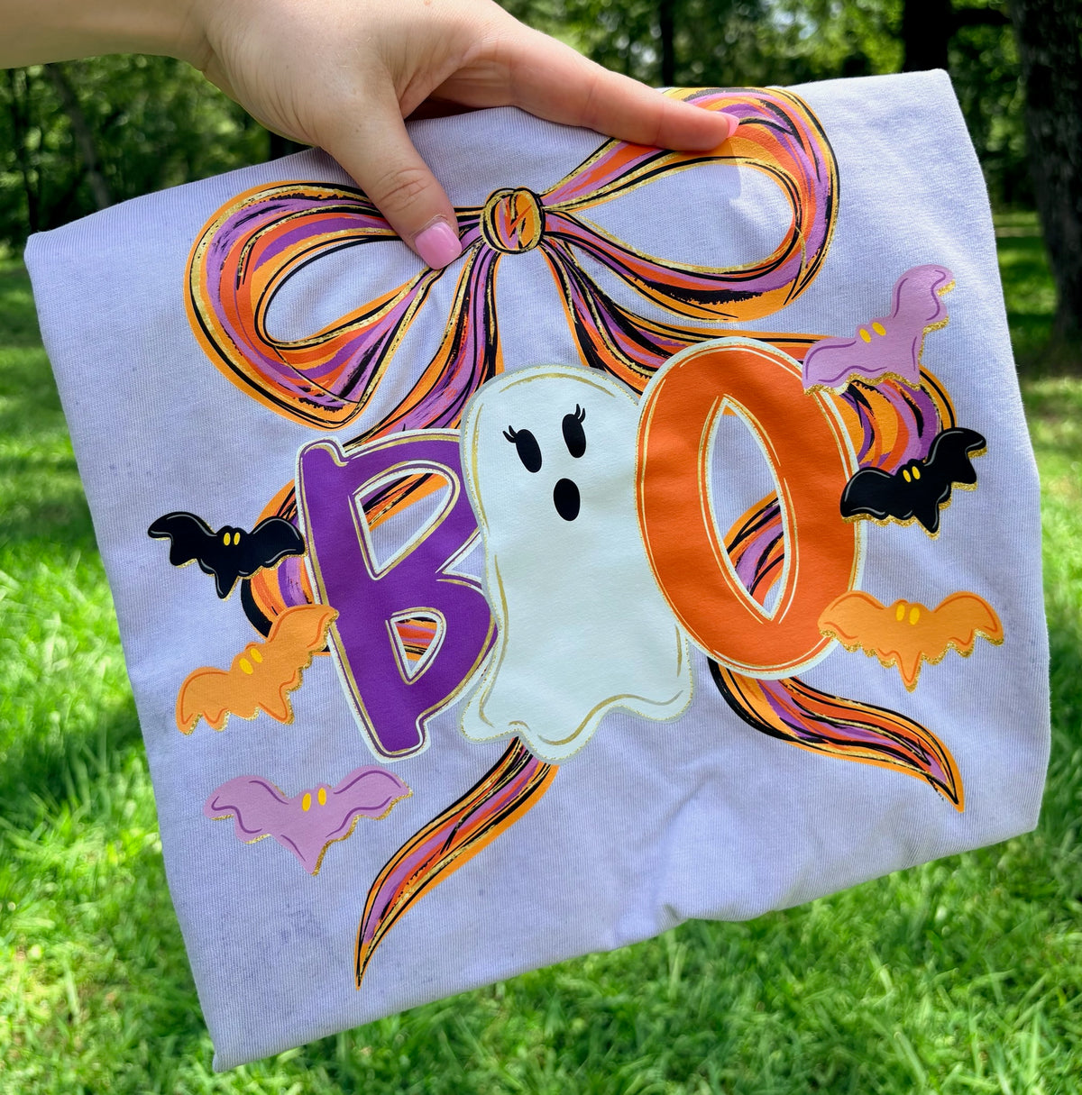 Boo Bow Amethyst Colorblast Comfort Color Tee