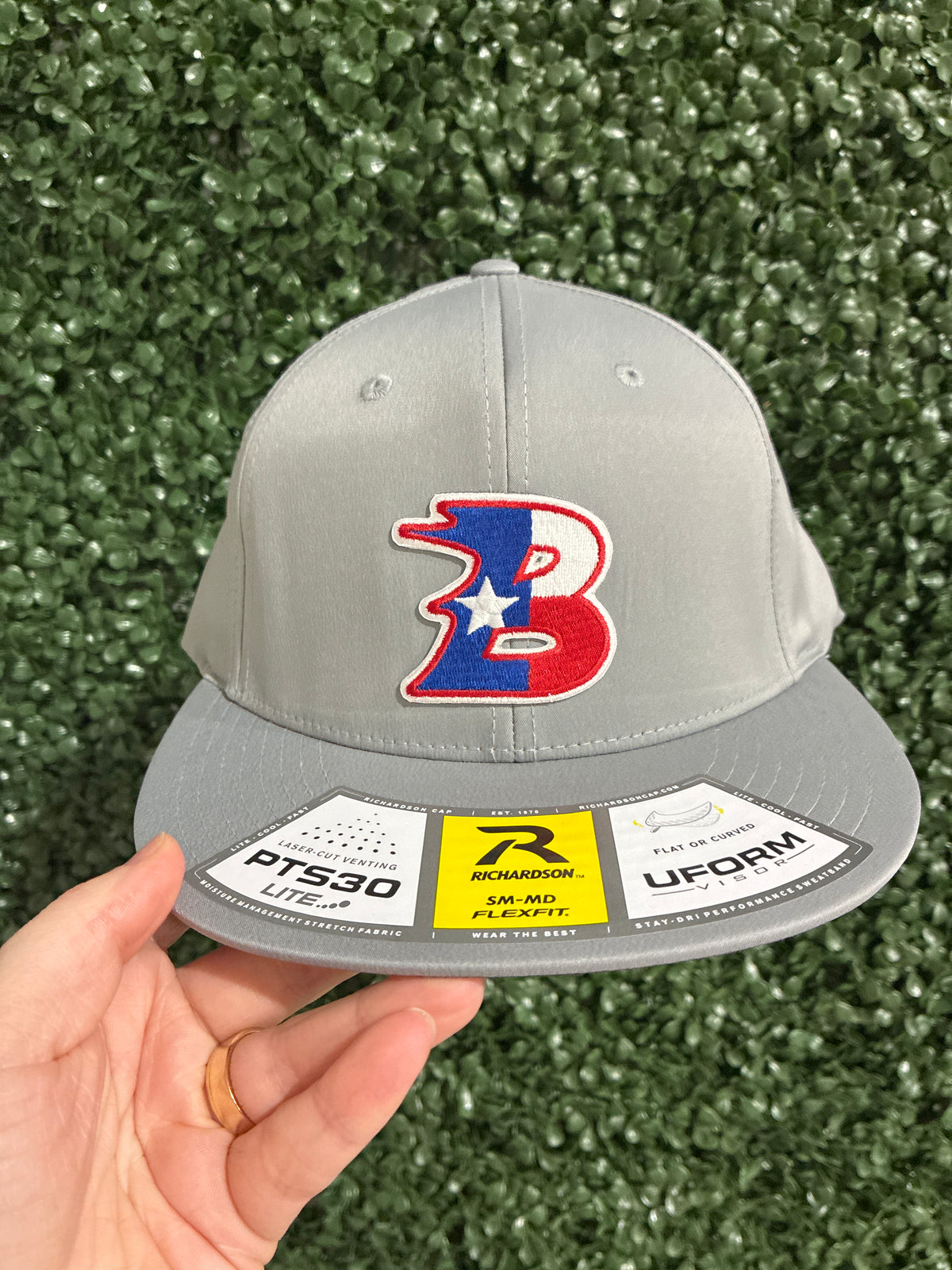 Bullard B Embroidered Patch Richardson PTS30 Lite Fitted Hat - Solid Gray