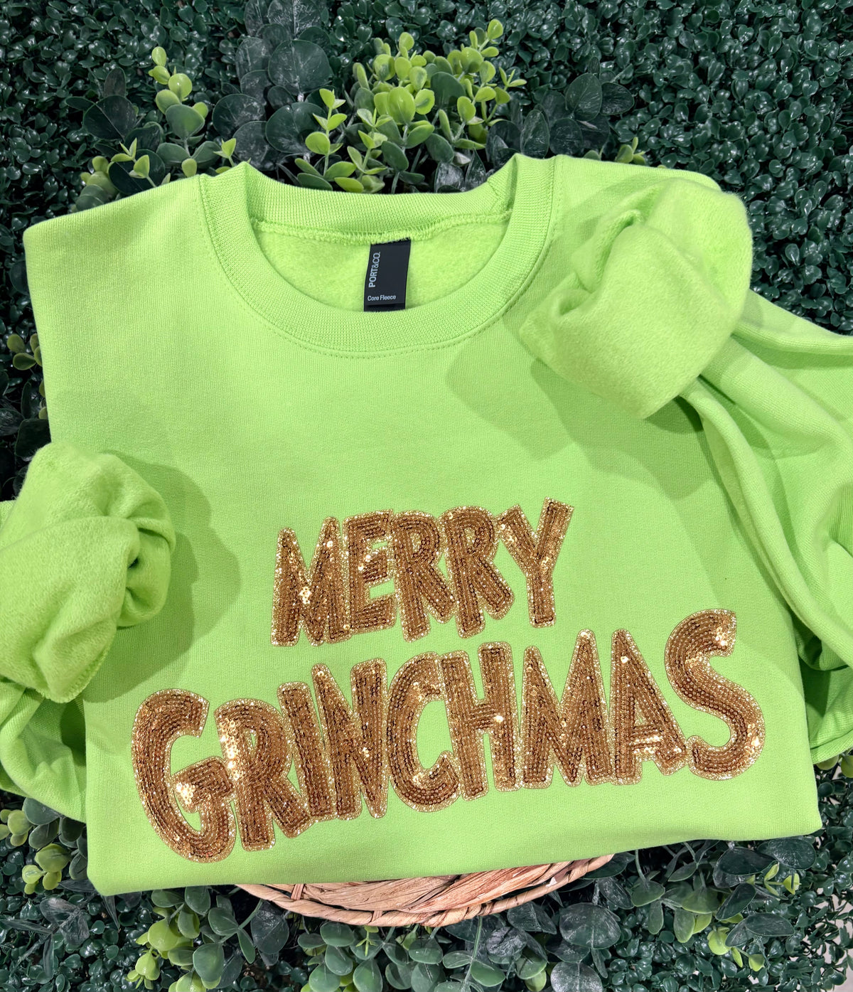 Merry Grinchmas Sequin Hanes Sweatshirt