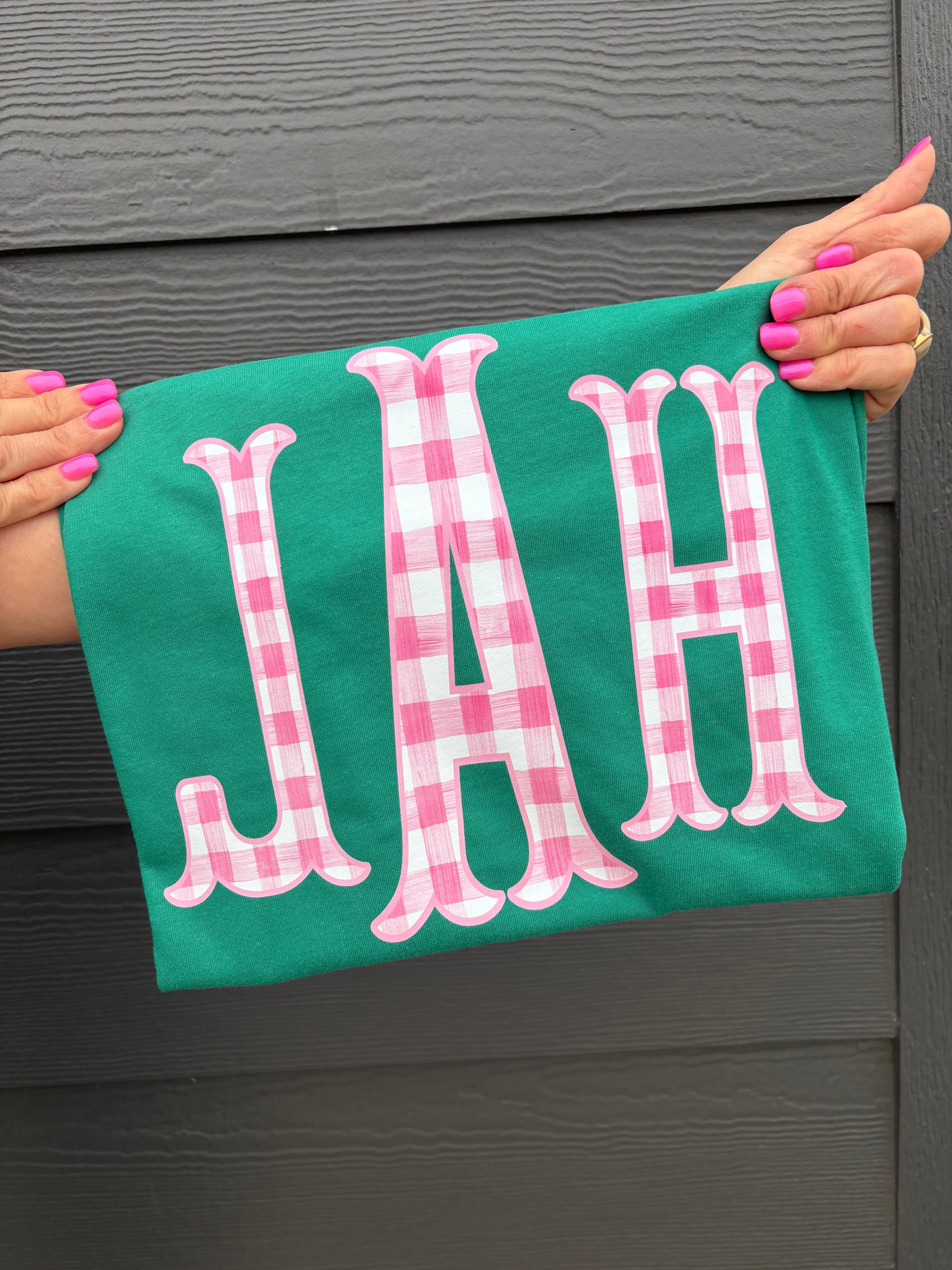 CUSTOM Spring Gingham Monogram Bella Canvas Tee