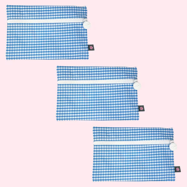 Oh Mint!  Wipeable Baby Blue Gingham Cosmo Bag