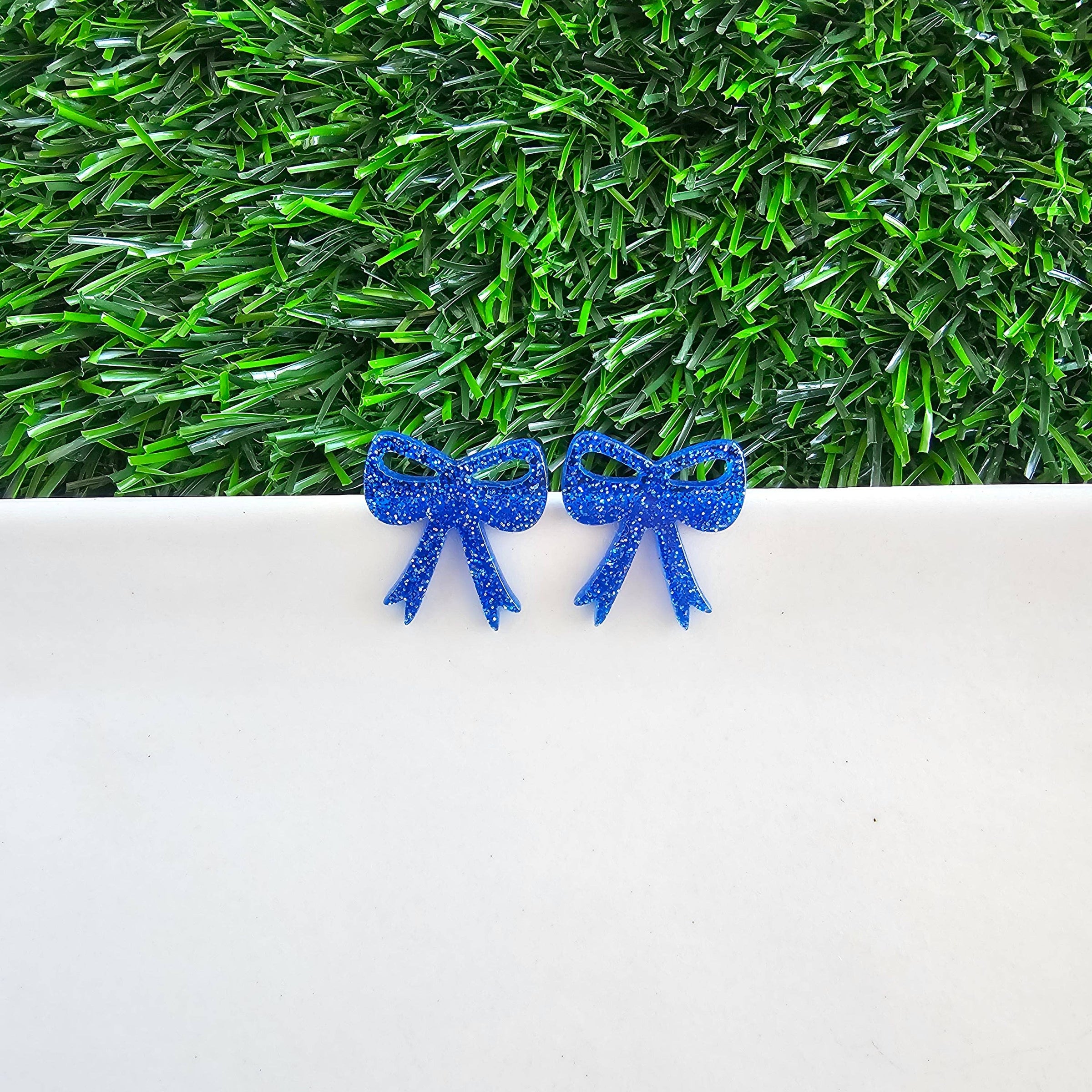 Bow Studs - Blue Glitter // Jewelry, Earrings, Game Day