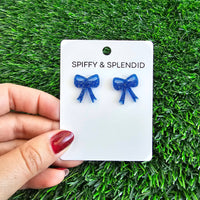 Bow Studs - Blue Glitter // Jewelry, Earrings, Game Day