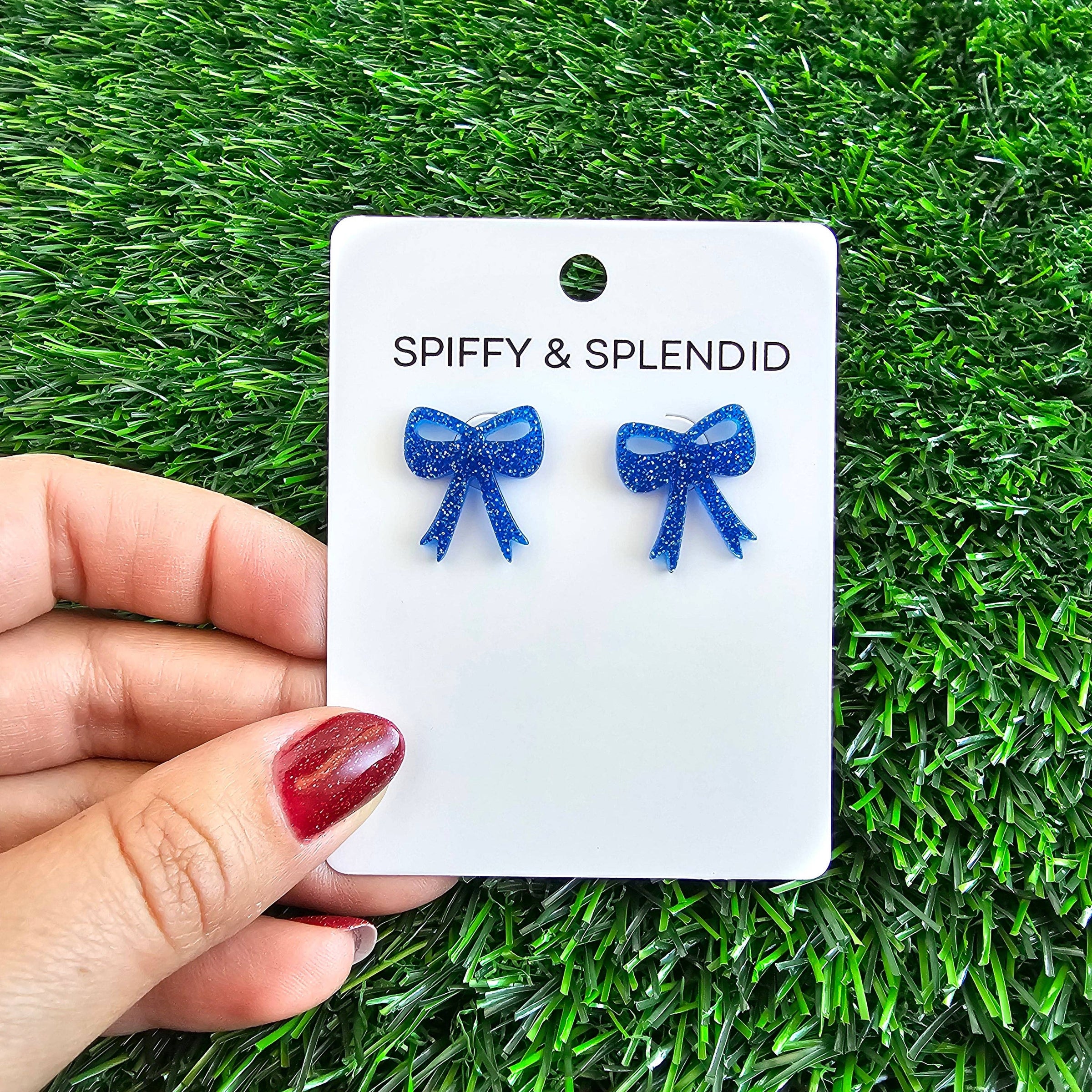 Bow Studs - Blue Glitter // Jewelry, Earrings, Game Day