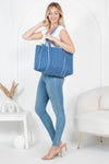 Checkered Quilted Tote Bag - Blue