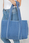 Checkered Quilted Tote Bag - Blue