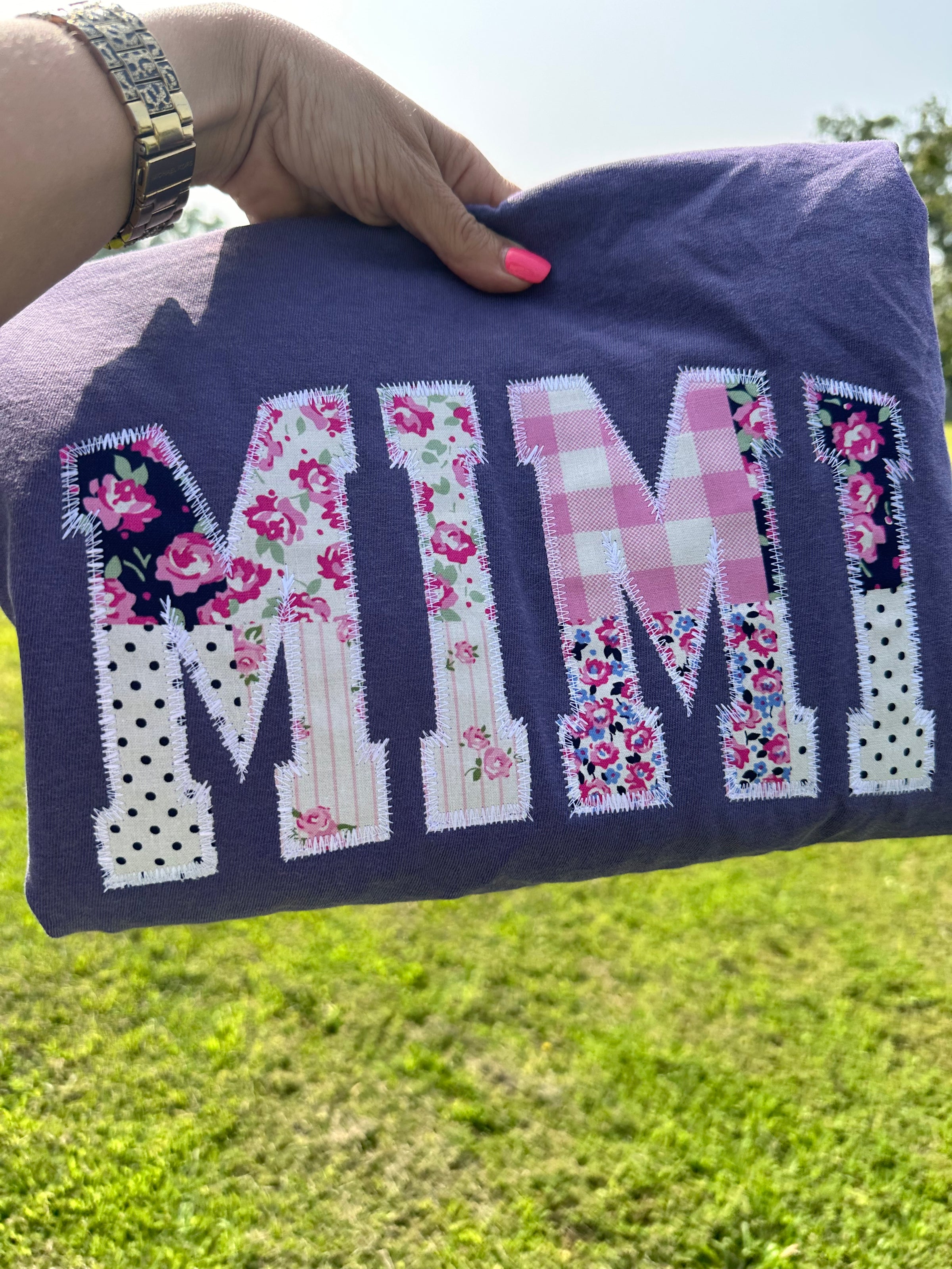 Custom Name Patchwork Comfort Color Applique Tee - Floral