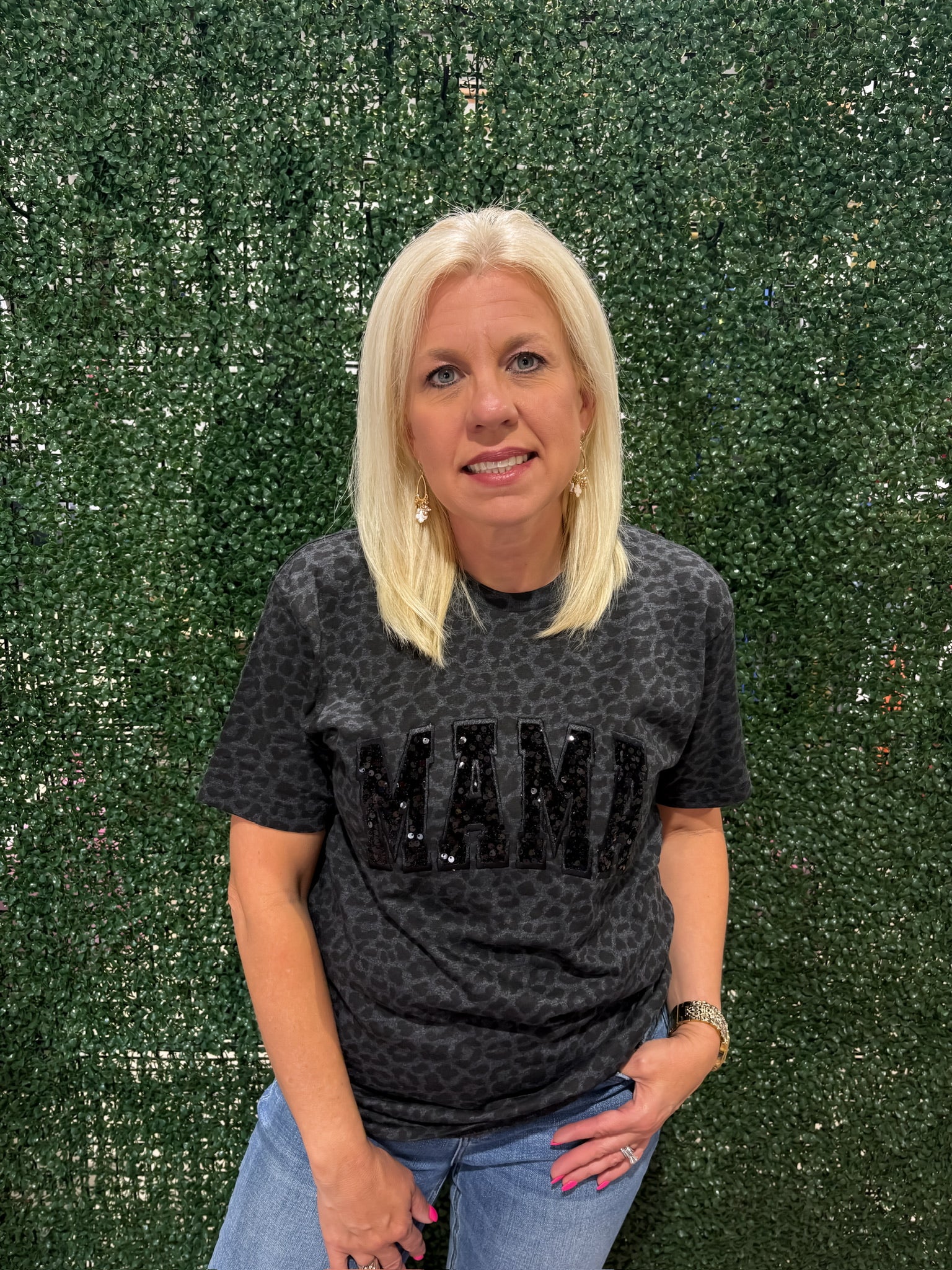 Sequin Mama Applique Leopard Tee