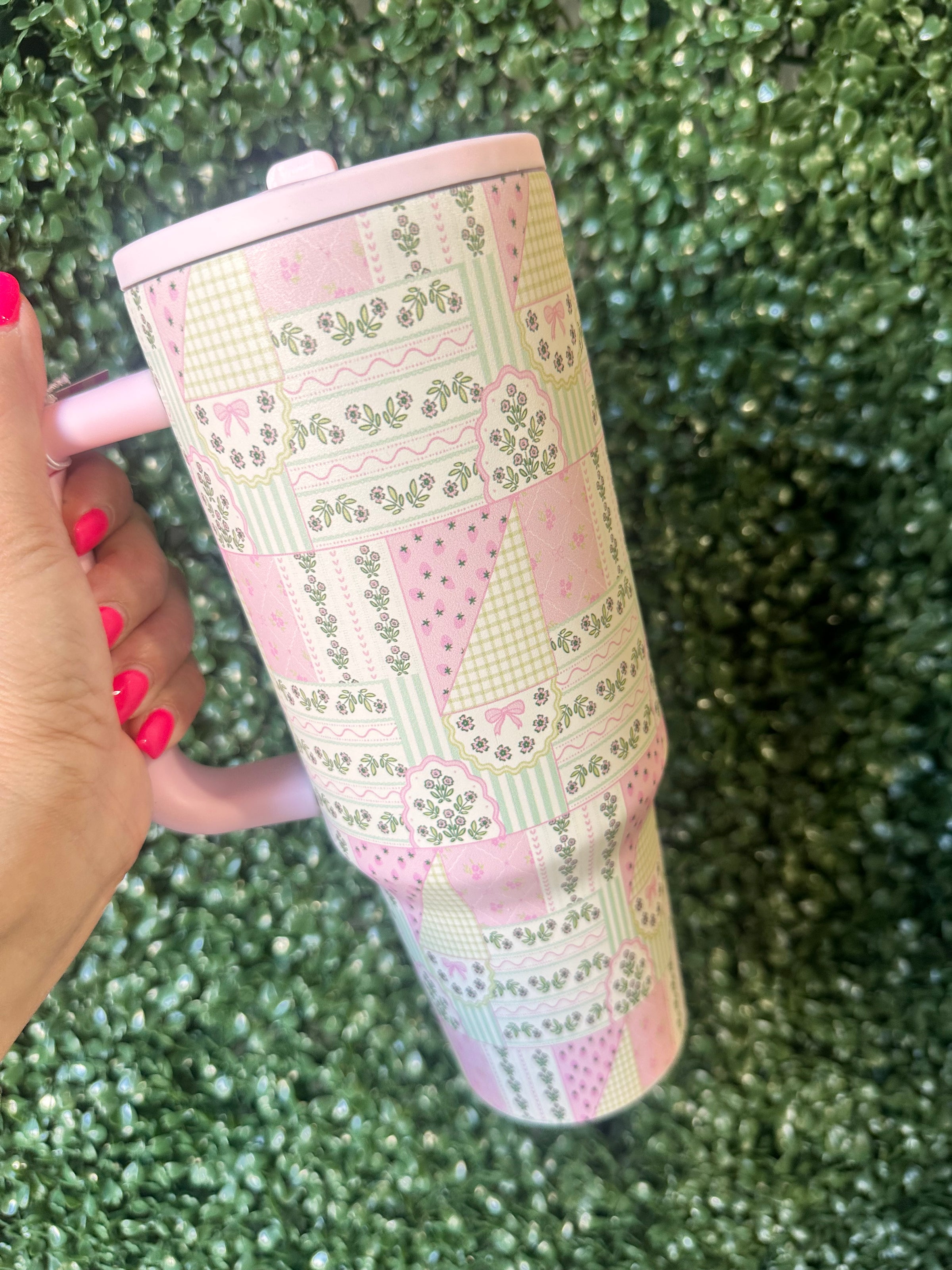 40oz Patchwork Flip Straw Spill Proof Tumbler