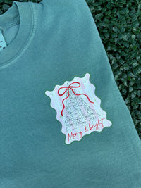 Coquette Stripe Christmas Bow Tree Front And Back Green Tee