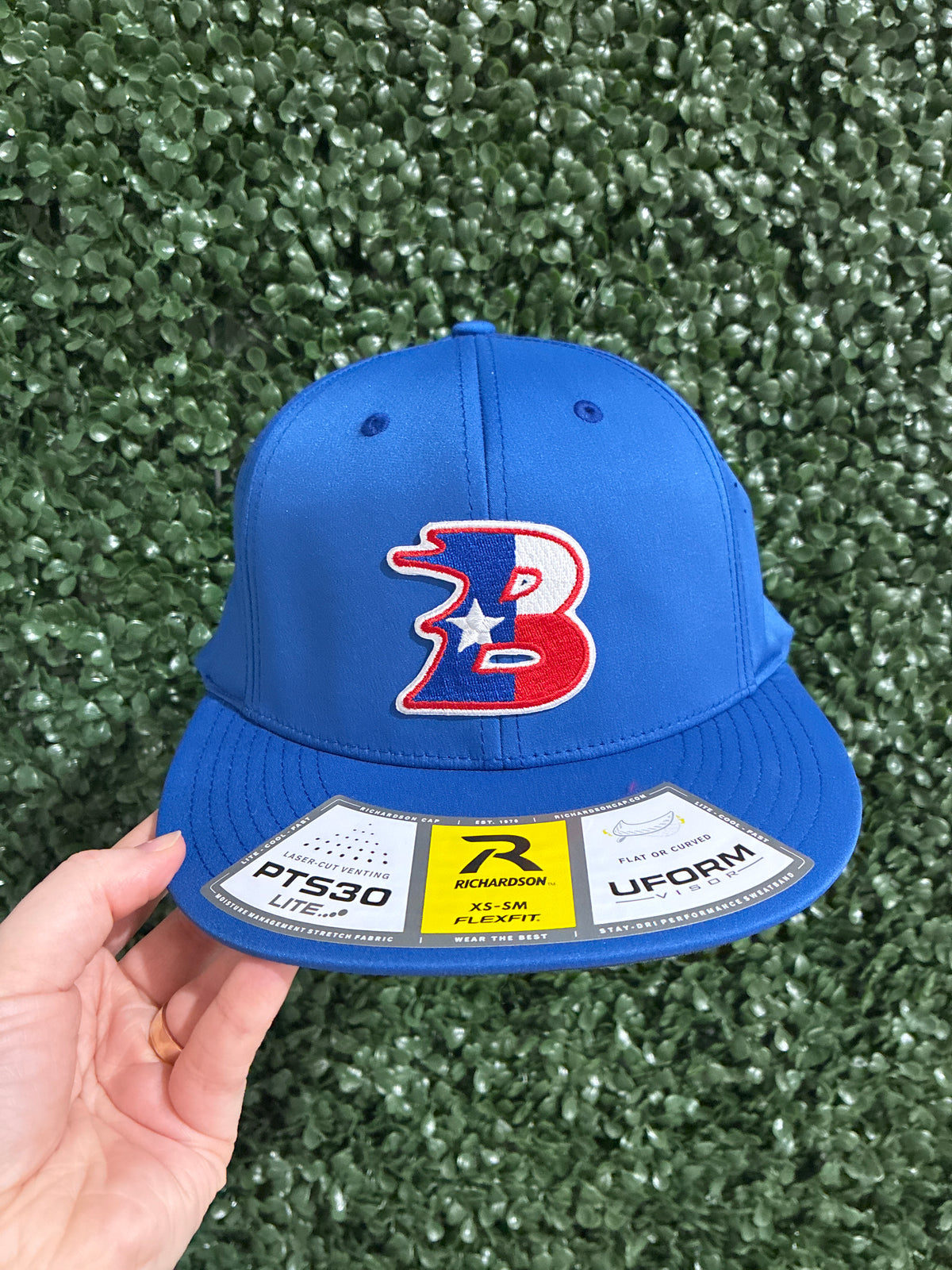 Bullard B Embroidered Patch Richardson PTS30 Lite Fitted Hat - Solid Blue