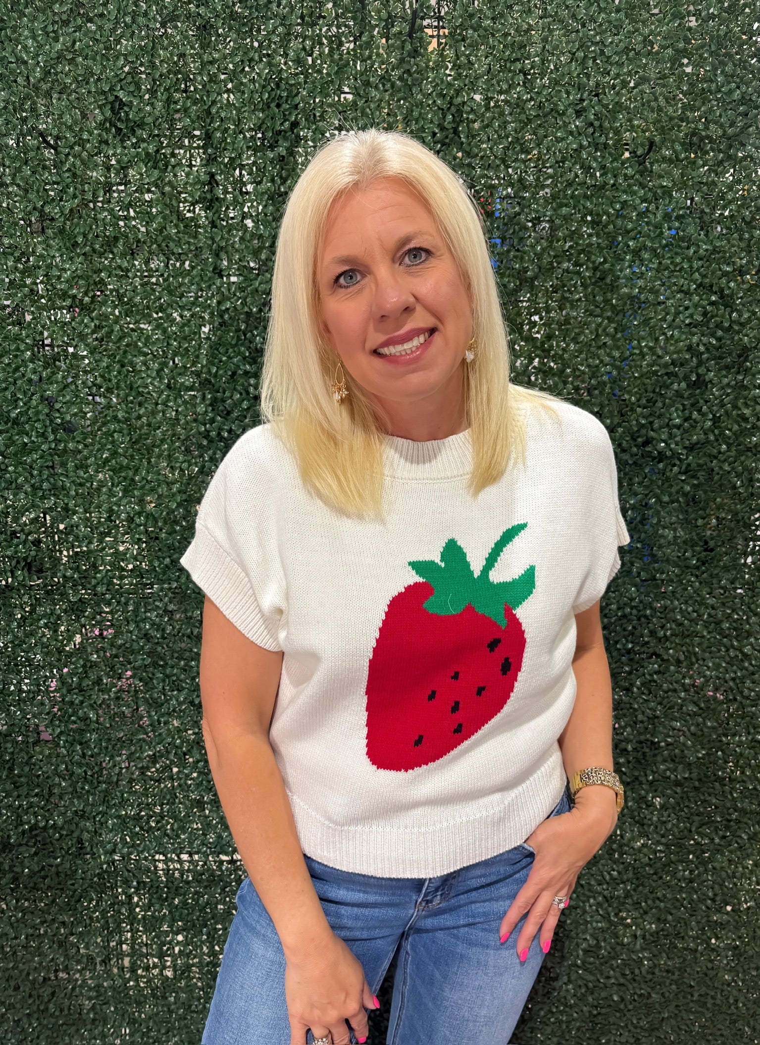 Strawberry Knit Top - Blue Pepper