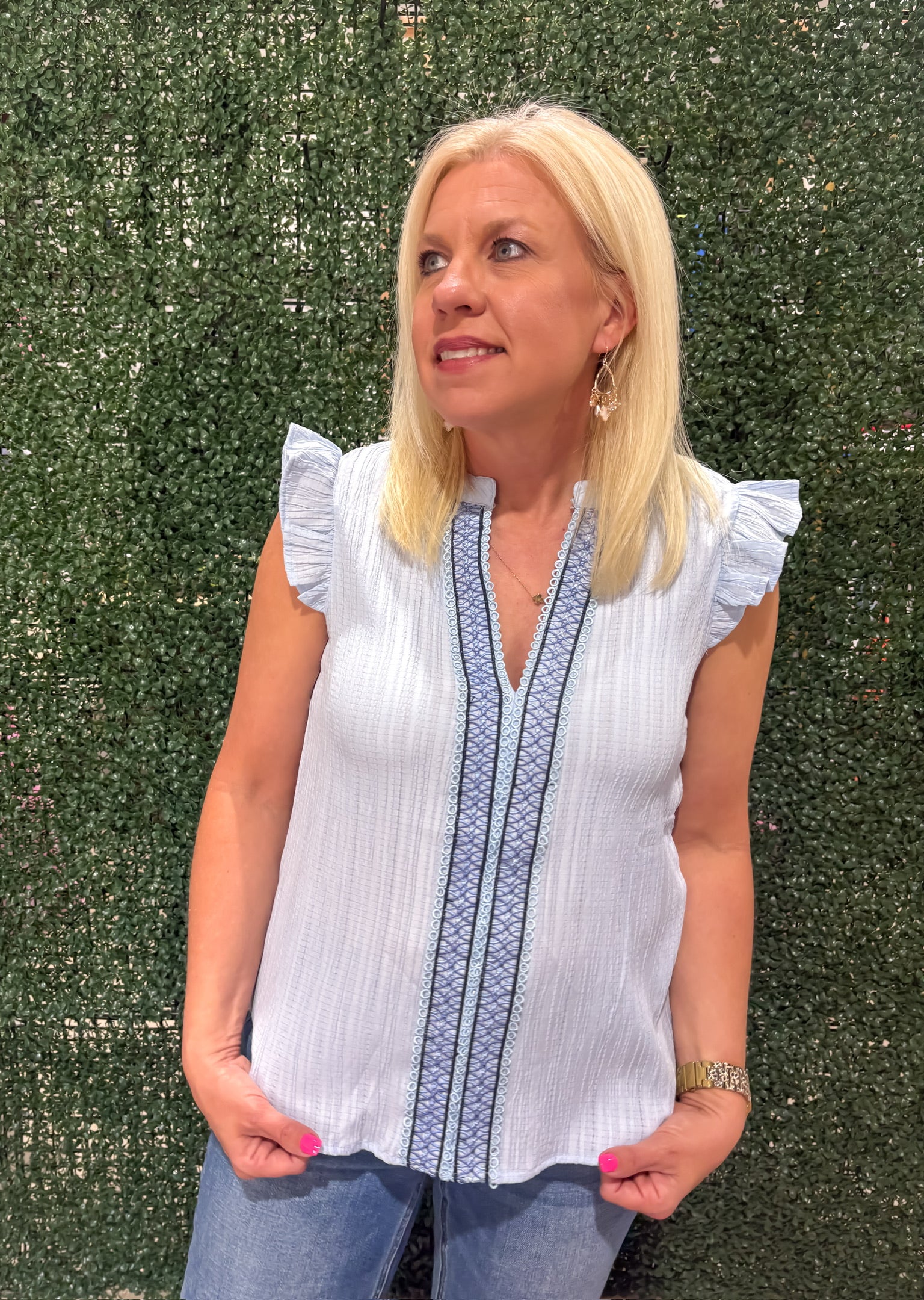 Baby Blue Embroidered Neck Top