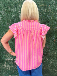 Bellini Stripe Flutter Sleeve V-Neck Top