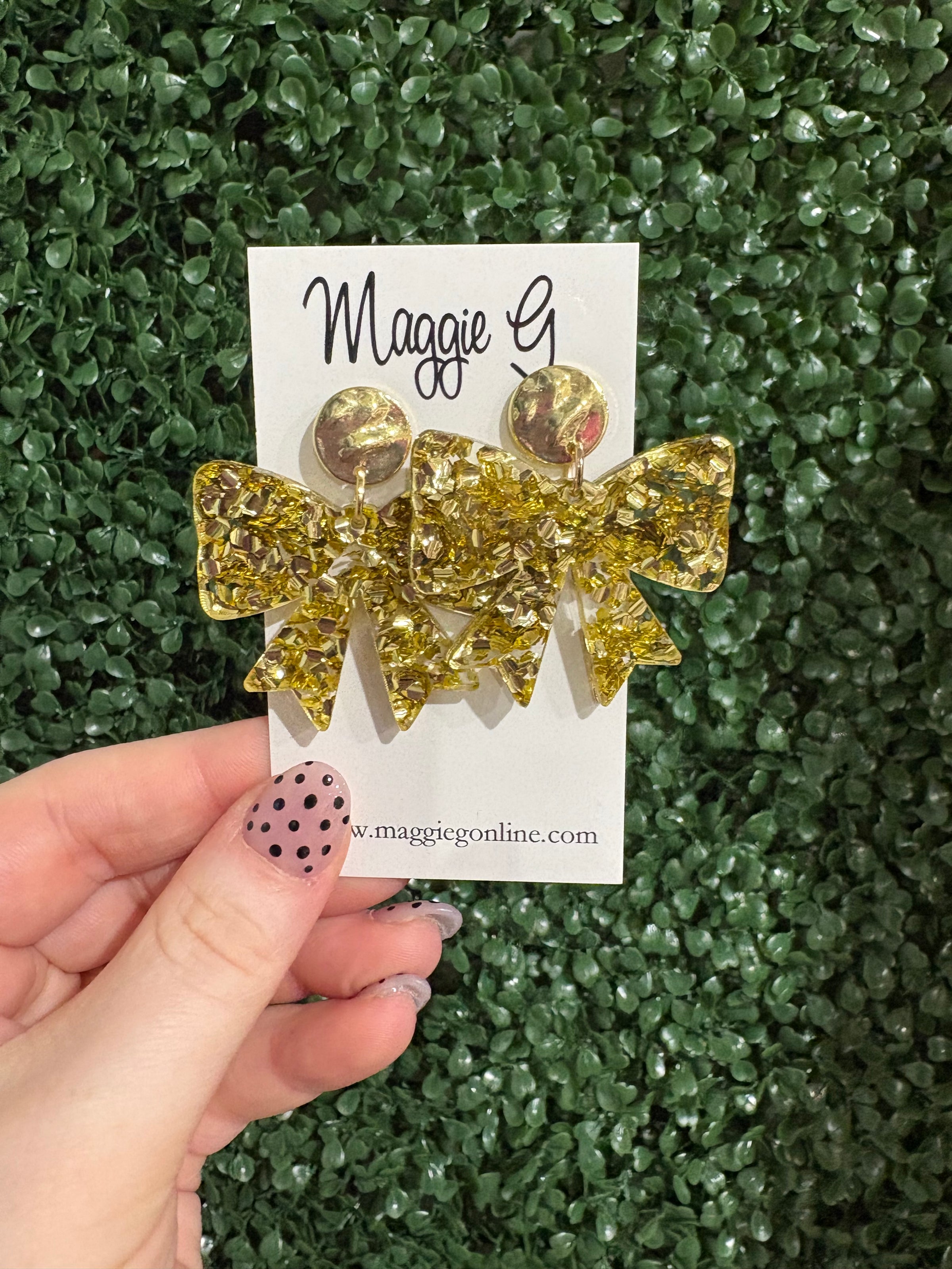 Bow Earrings Chunky Gold Glitter