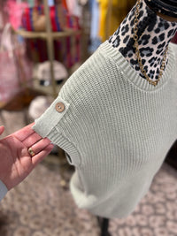 Sage Knit Lightweight Button Sleeve Top