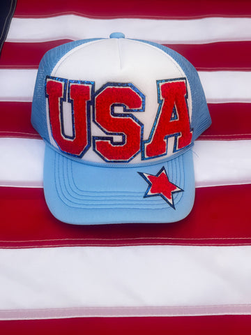 USA Glitter Chenille Patch Hat