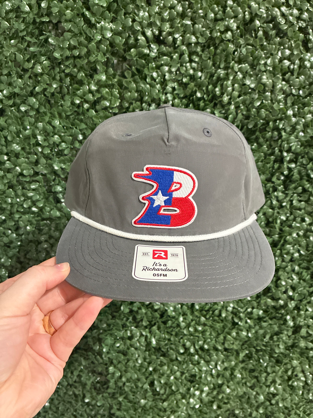 Bullard B Embroidered Patch Richardson Rope Snapback Hat - Gray