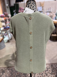 Sage Knit Lightweight Button Sleeve Top