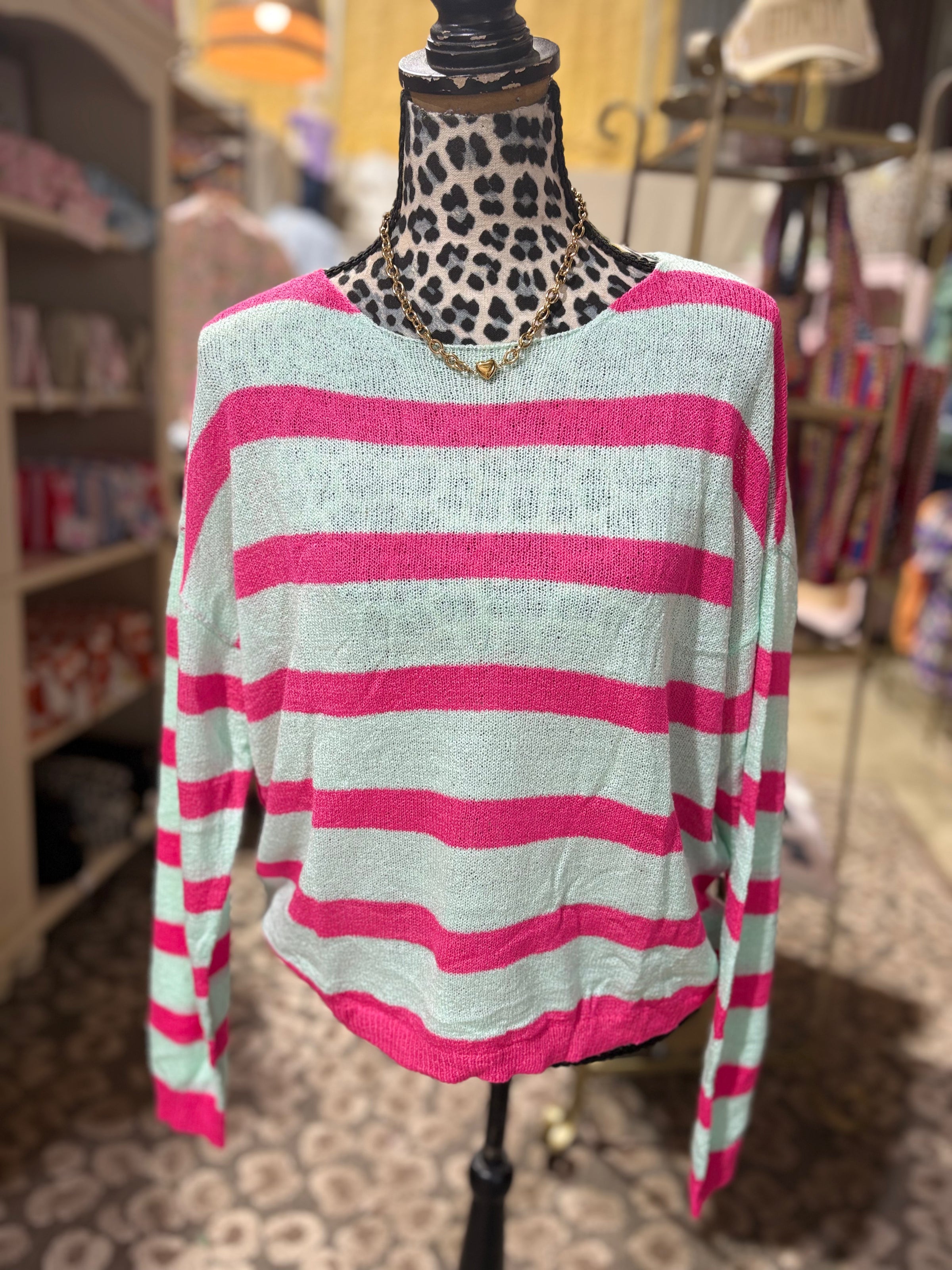 Summer Stripe Lightweight Knit Long Sleeve Top