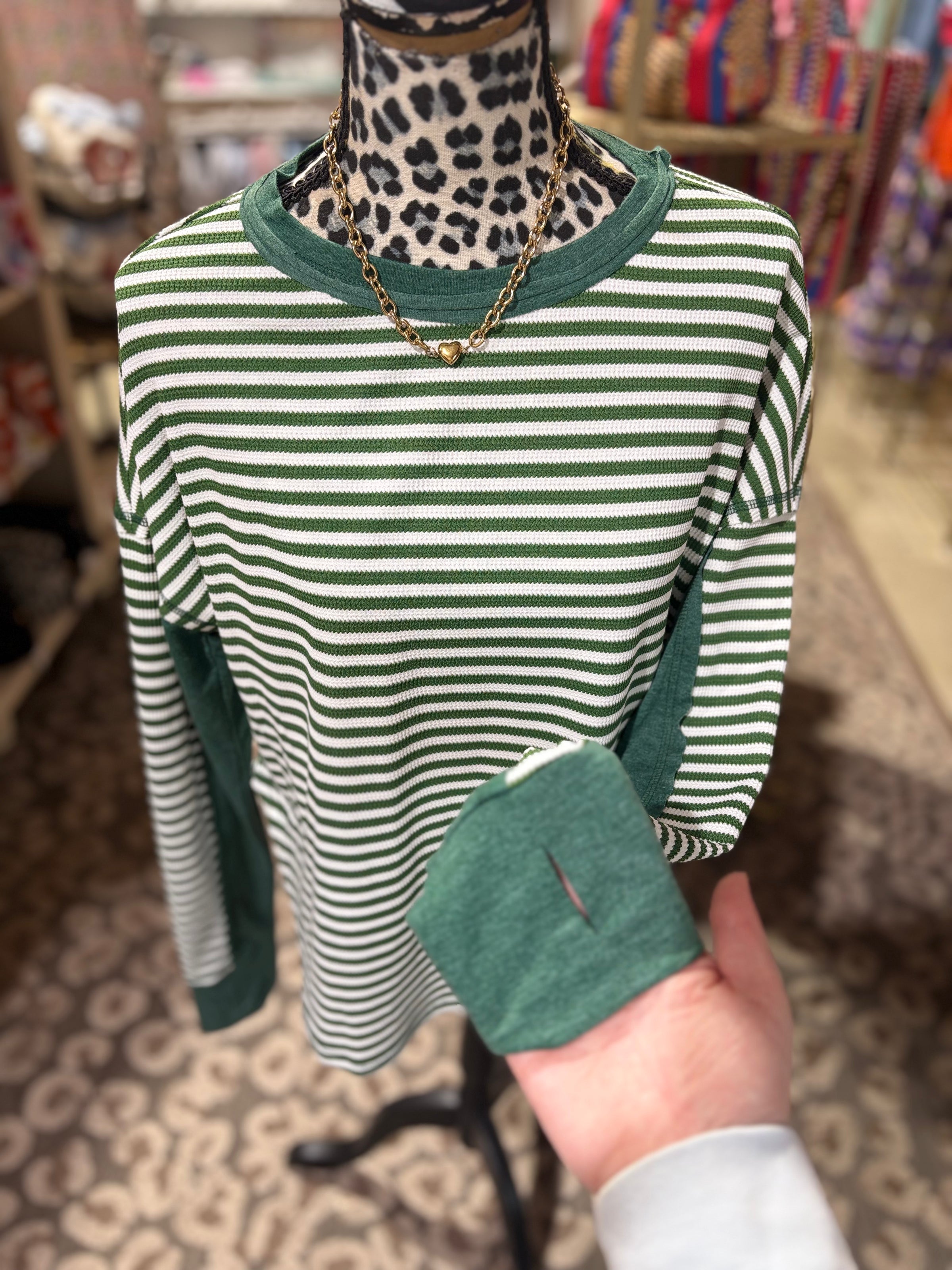 Palm Stripe Lightweight Knit Long Sleeve Top