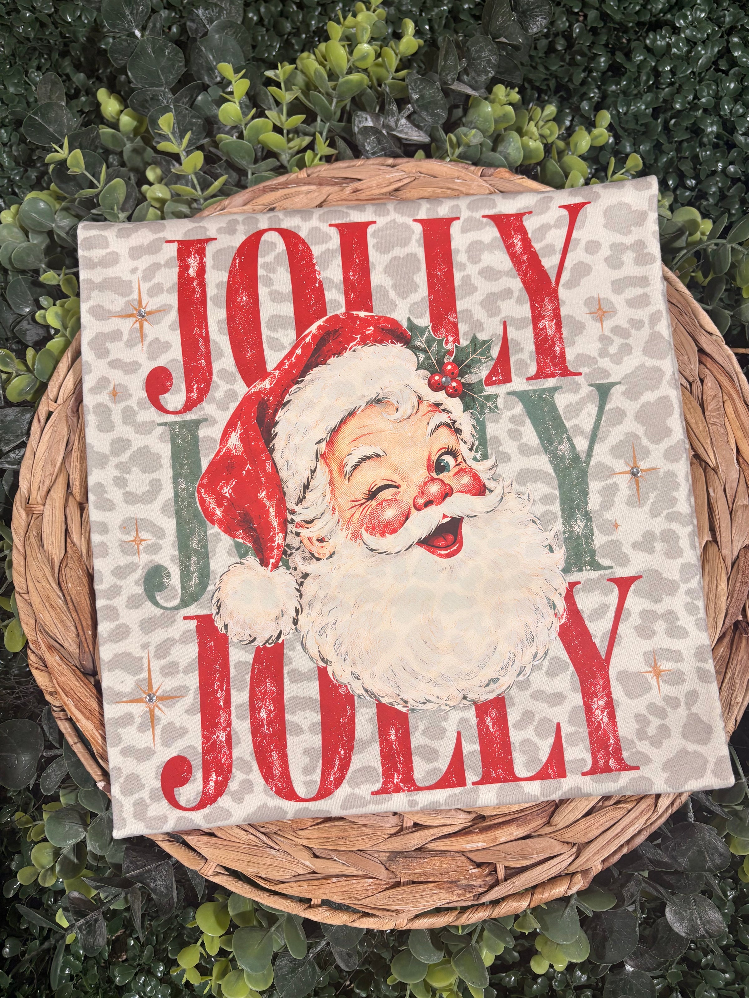 Jolly Santa Rhinestone Leopard Tee