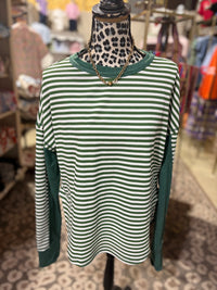 Palm Stripe Lightweight Knit Long Sleeve Top