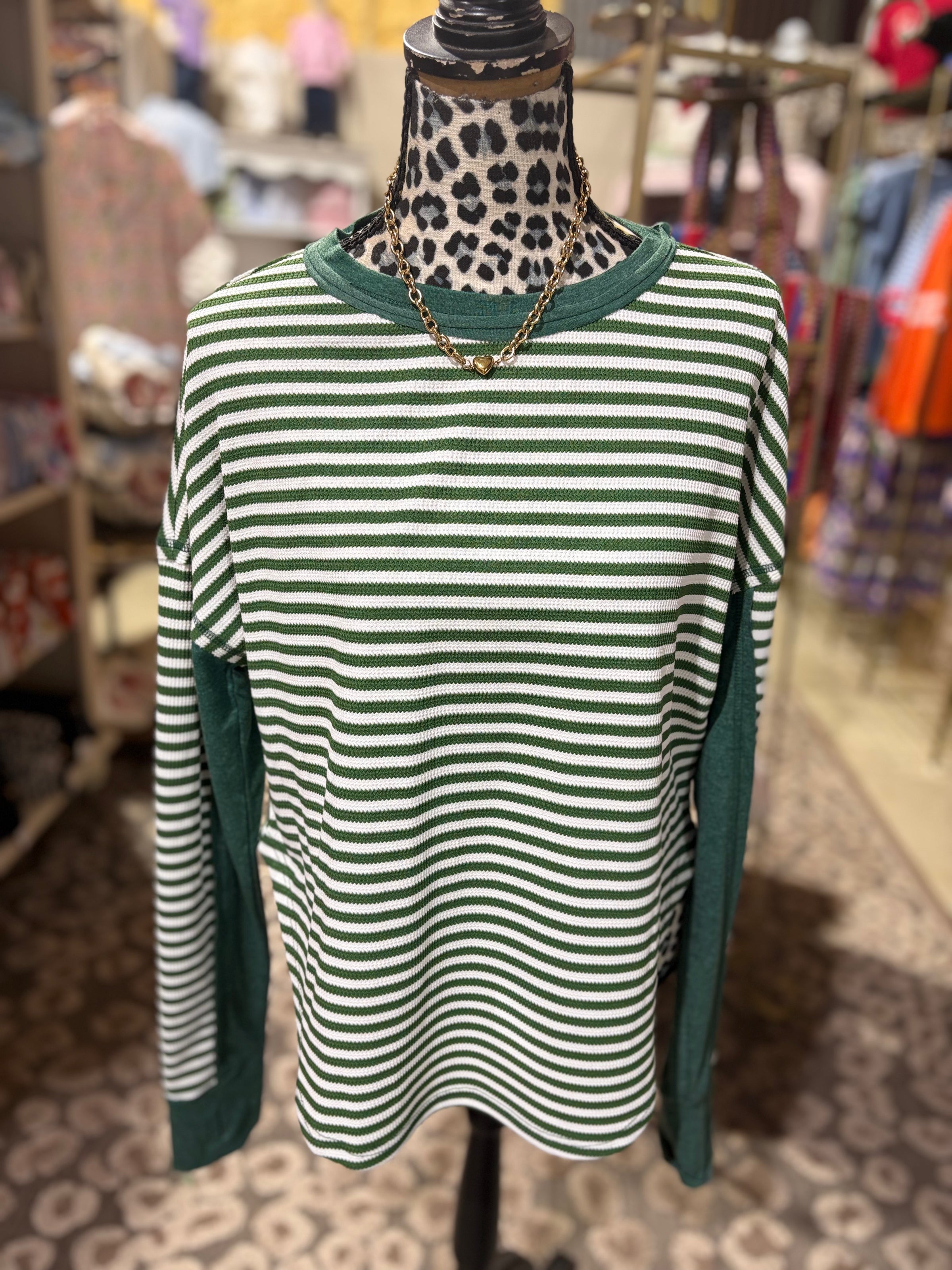 Palm Stripe Lightweight Knit Long Sleeve Top