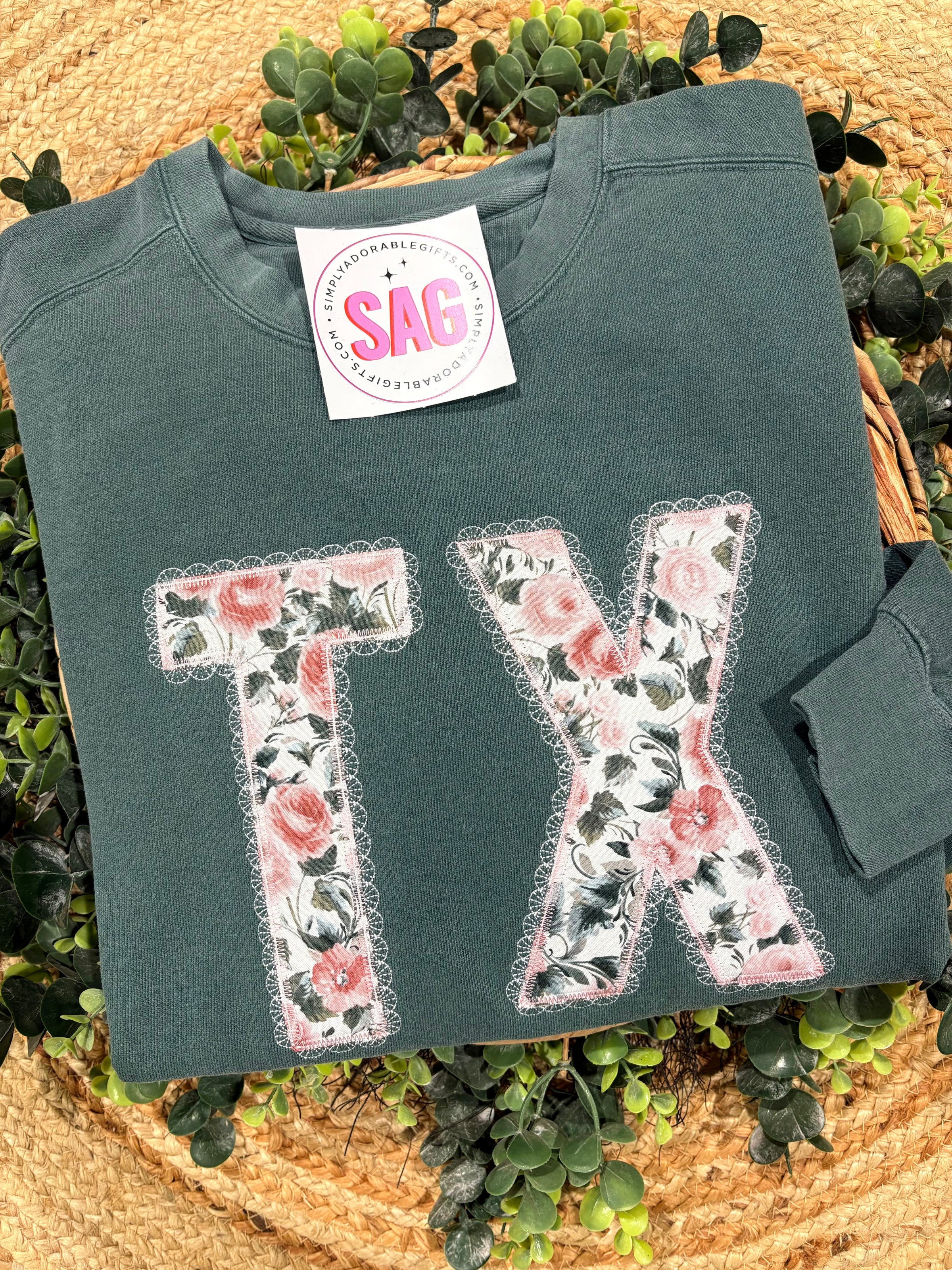 TX Floral Lace Stitch Comfort Color Sweatshirt