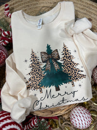 Leopard Merry Christmas Tree Cream Sweatshirt
