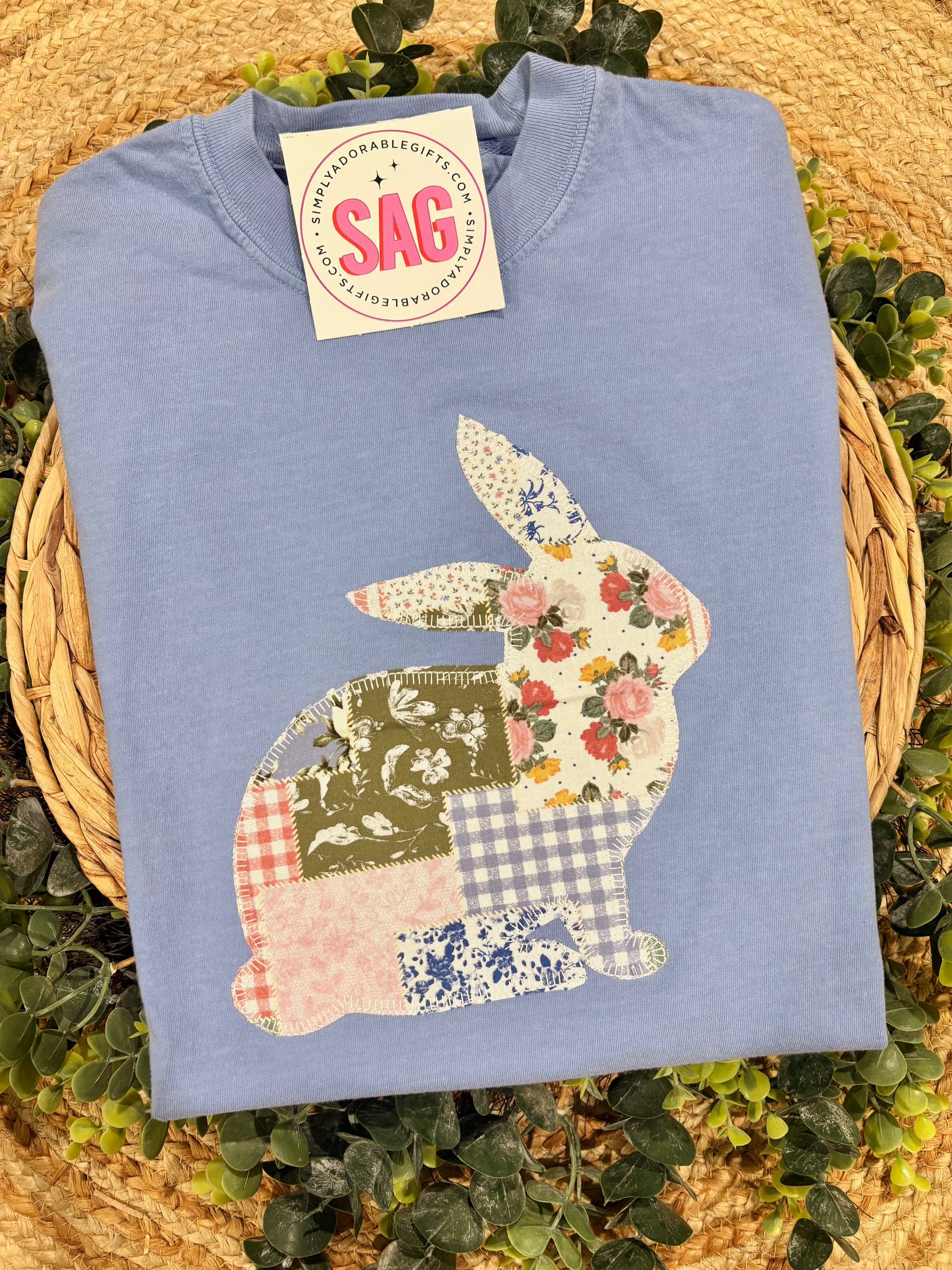 Blue Applique Patchwork Bunny Shirt