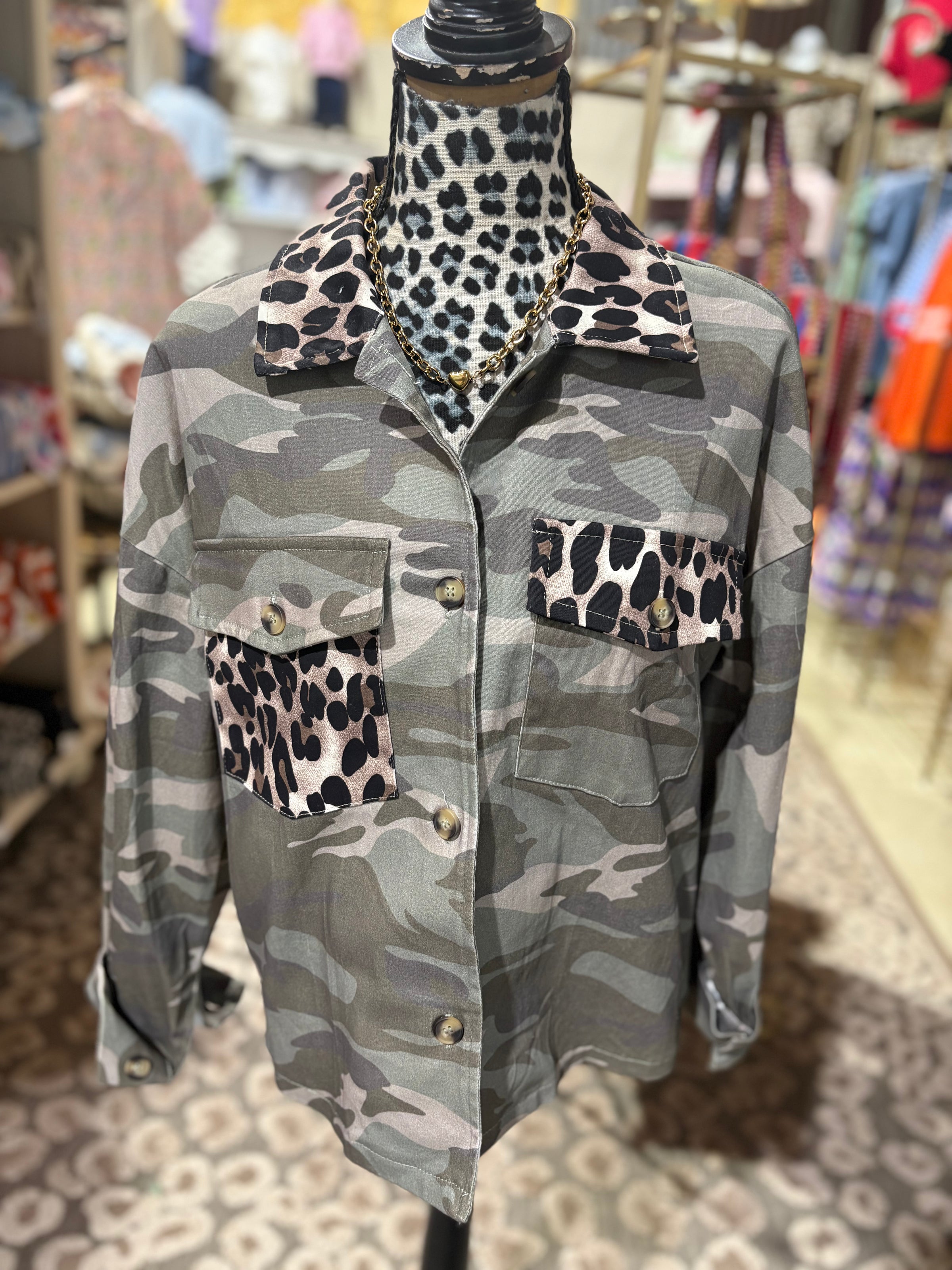 Camo Leopard Denim Jacket
