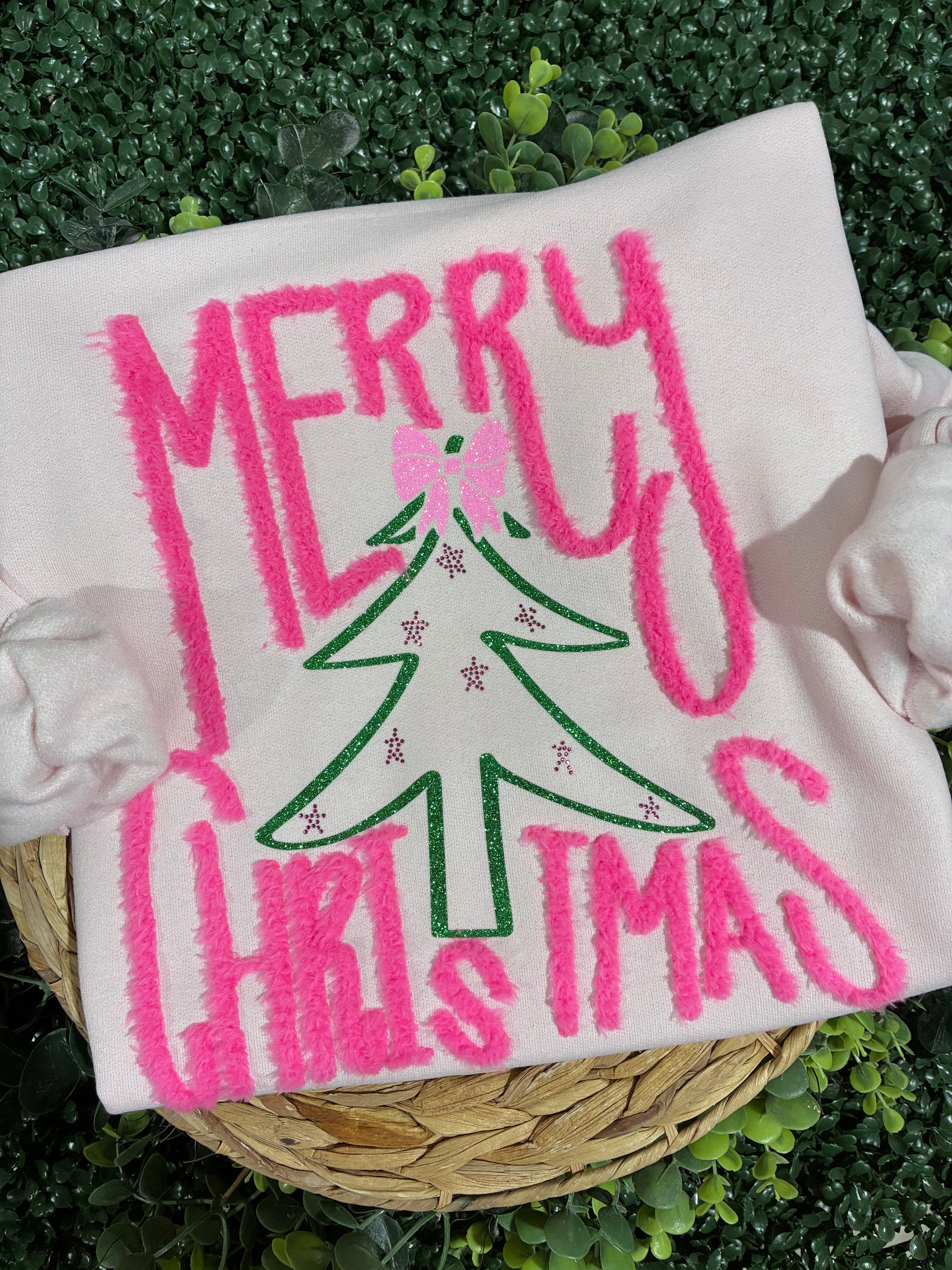 Merry Christmas Fuzz and Rhinestone Sweatshirt