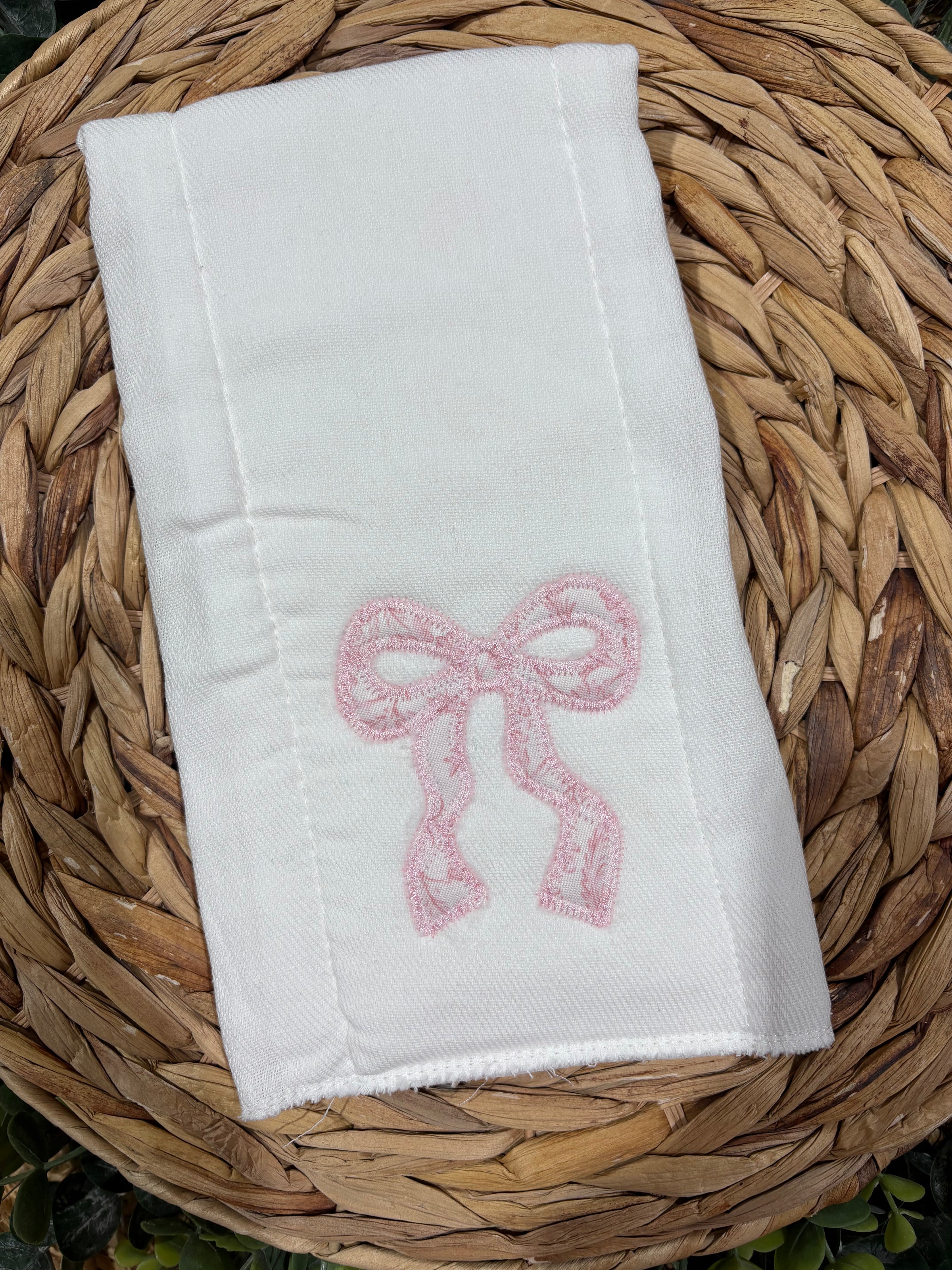 Floral Bow Applique Burp Rag