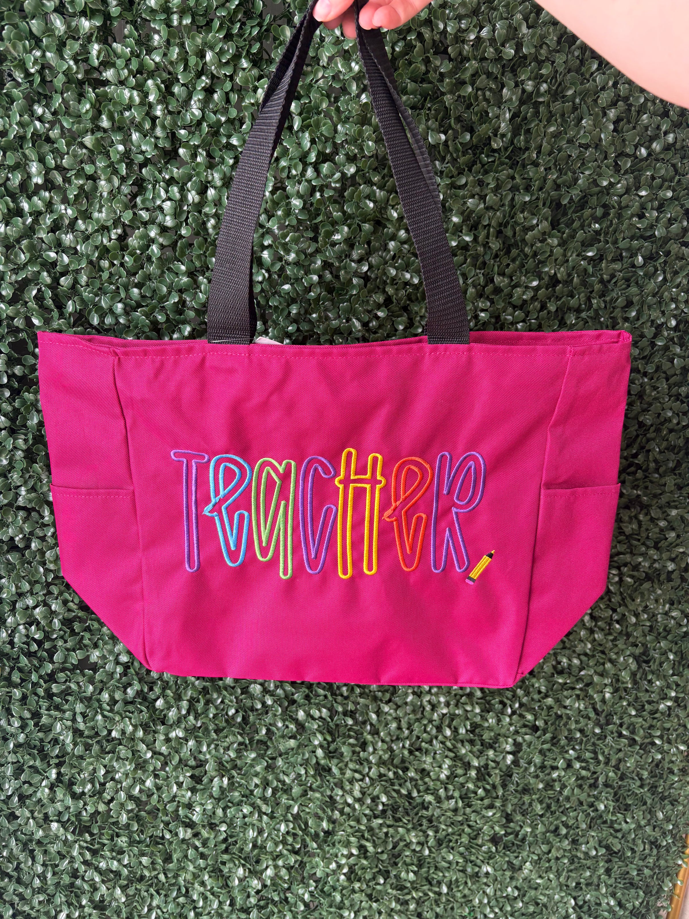 Pink Teacher Zip Tote