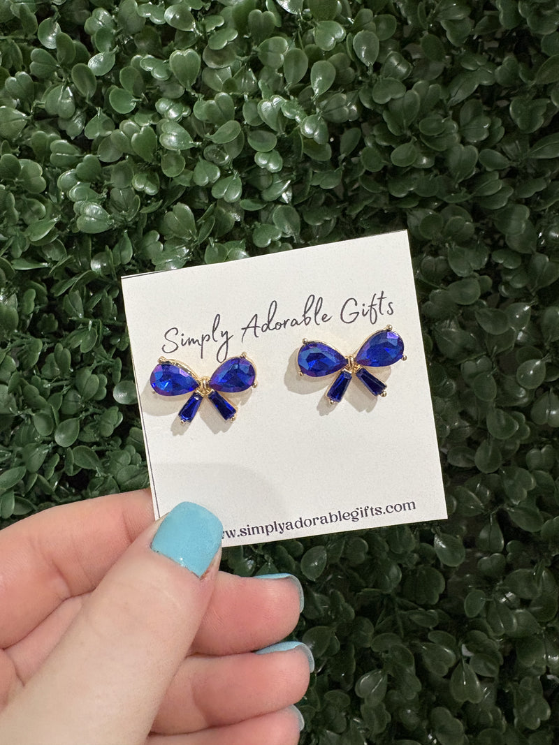 Blue Jeweled Bow Stud Earring