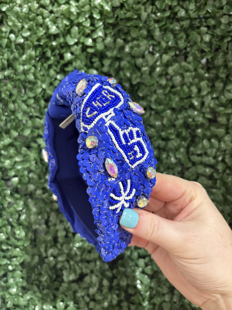 Blue Beaded Cheer Headband