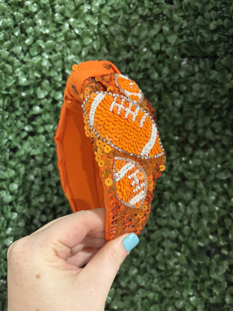 Orange Sequin Football Headband