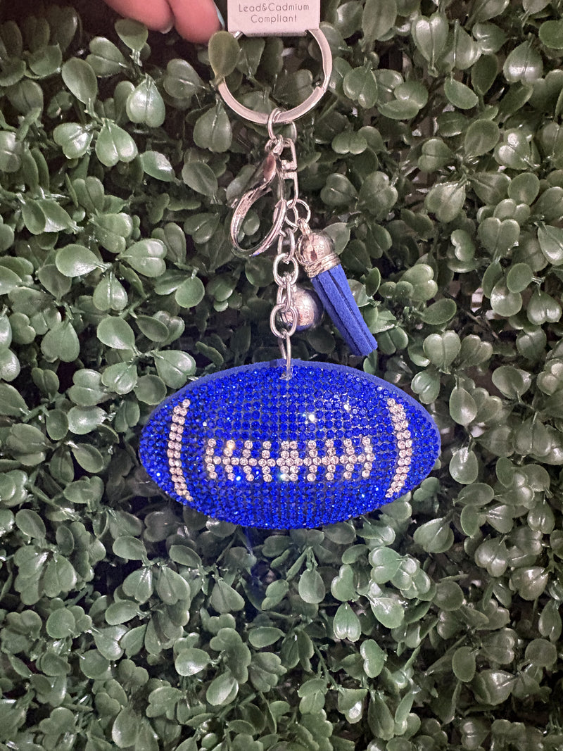 Blue Rhinestone Football Keychain