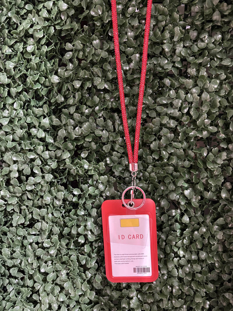 Red Rhinestone Cardholder Lanyard