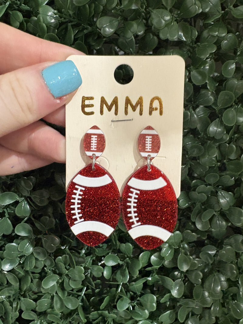 Red Glitter Football Earrings