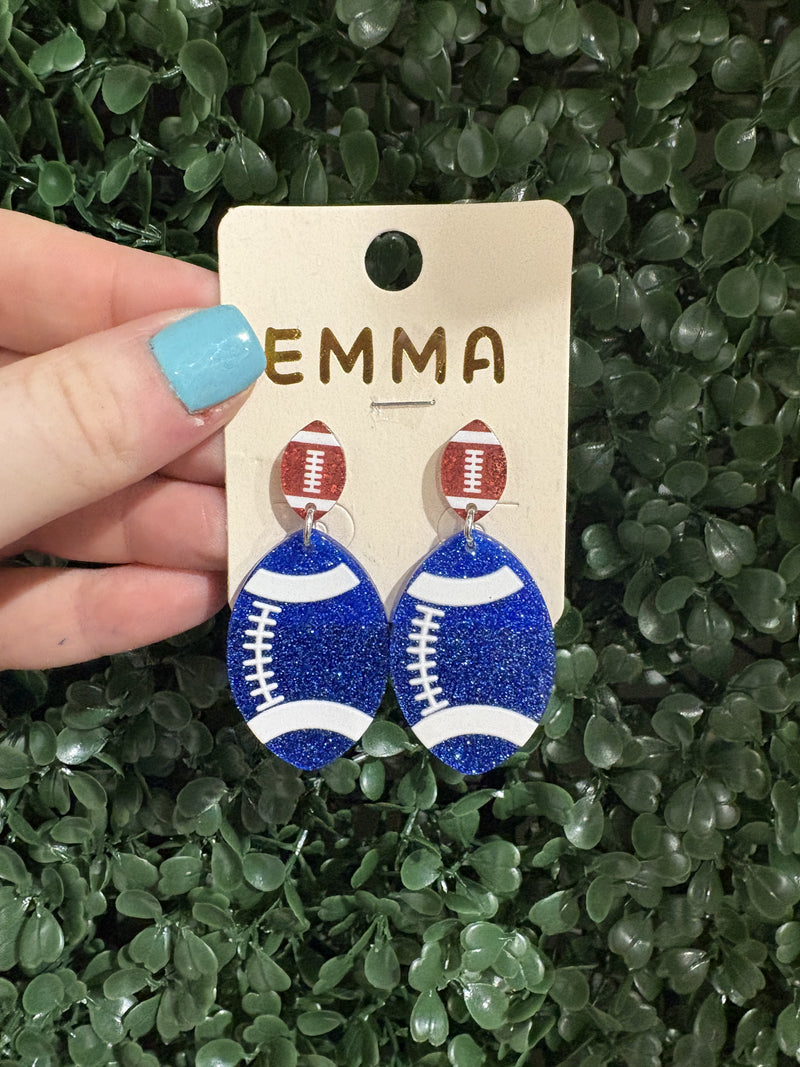 Blue Glitter Football Earrings