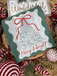 Coquette Stripe Christmas Bow Tree Front And Back Green Tee