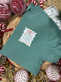 Coquette Stripe Christmas Bow Tree Front And Back Green Tee
