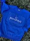 Custom monotone school spirit embroidered sweatshirt with personalized mascot design
