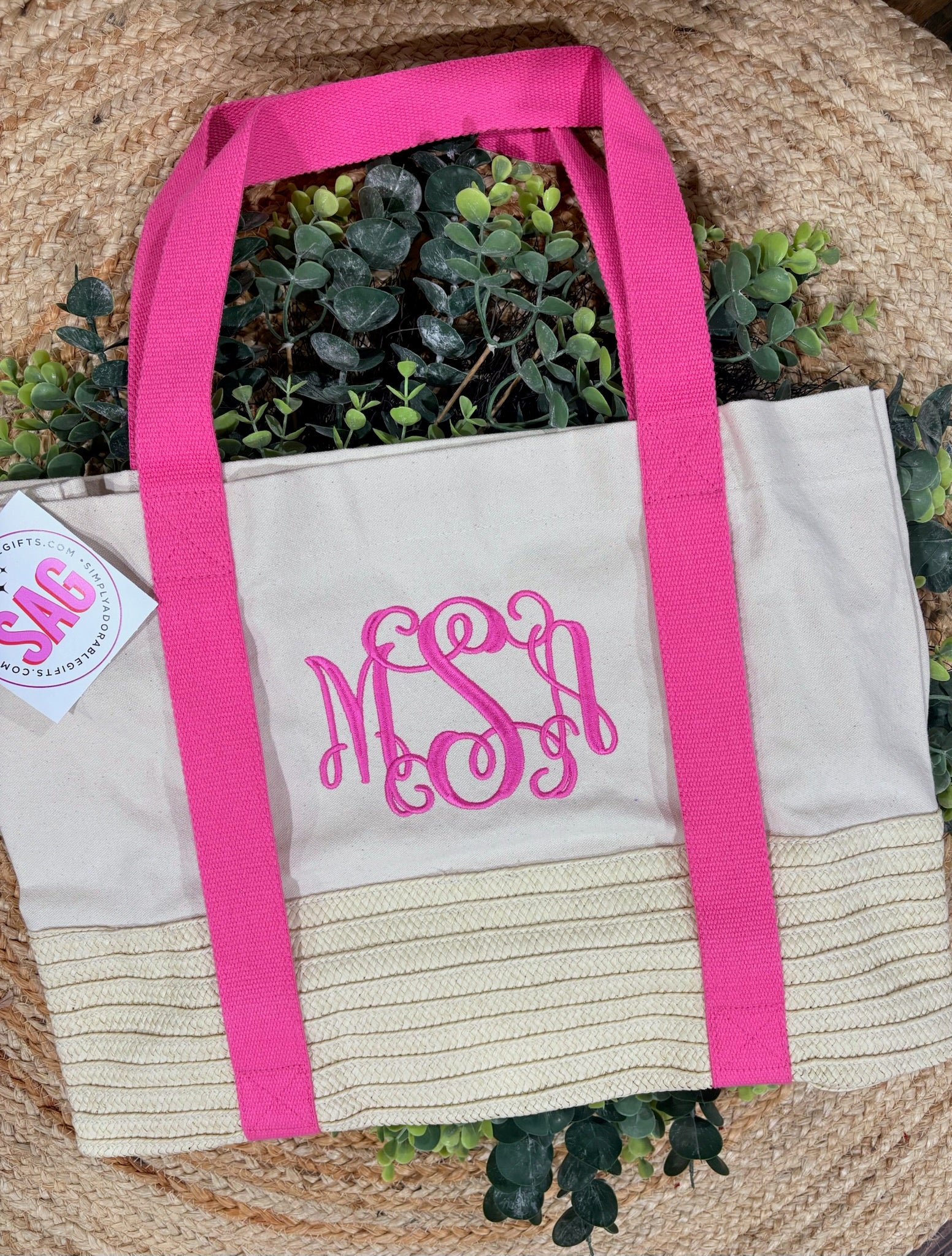 Monogrammed Straw Bottom Tote - Multiple Colors!!