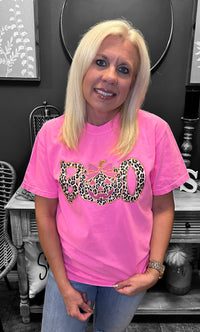 Boo Leopard Jack O' Lantern Comfort Color Tee - Neon Pink