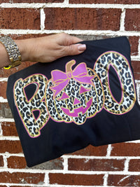 Boo Leopard Jack O' Lantern Comfort Color Tee - Black Gildan Softstyle
