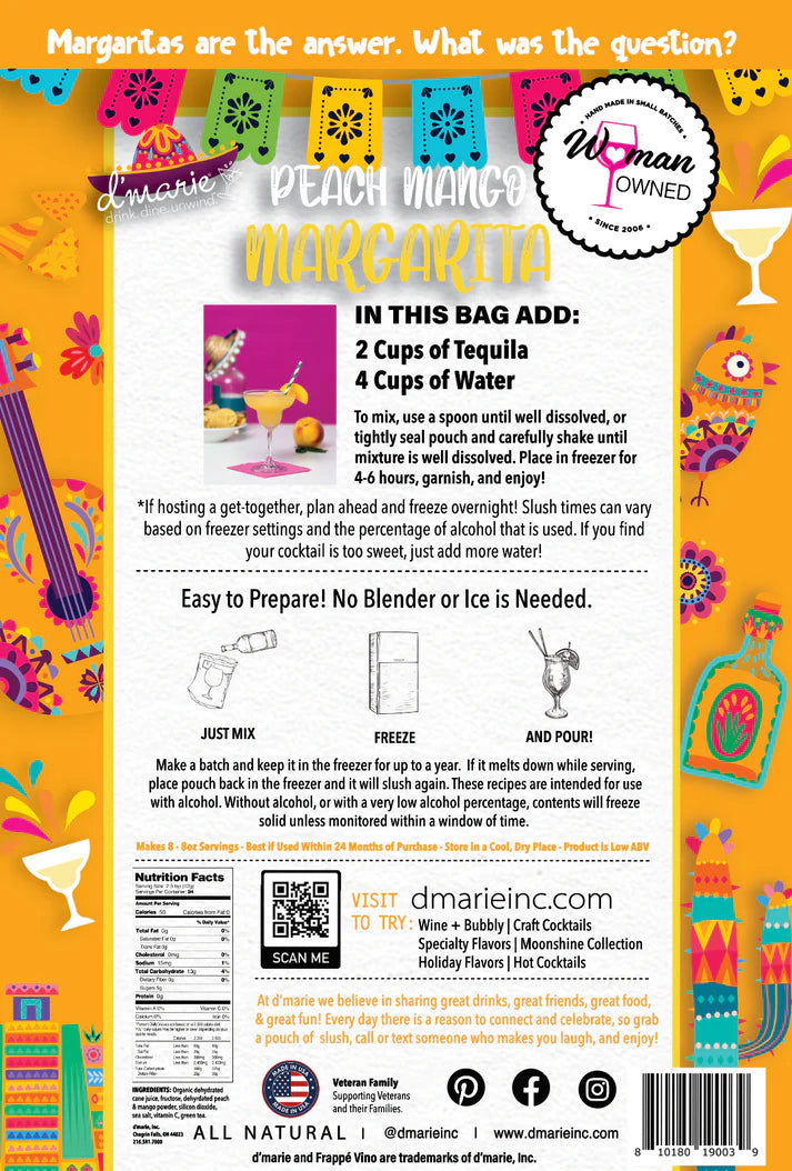 d'Marie Peach Mango Margarita Craft Cocktail Slush Mix