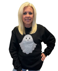 Ghost Sequin Applique Sweatshirt | Cozy Sparkle Halloween Pullover